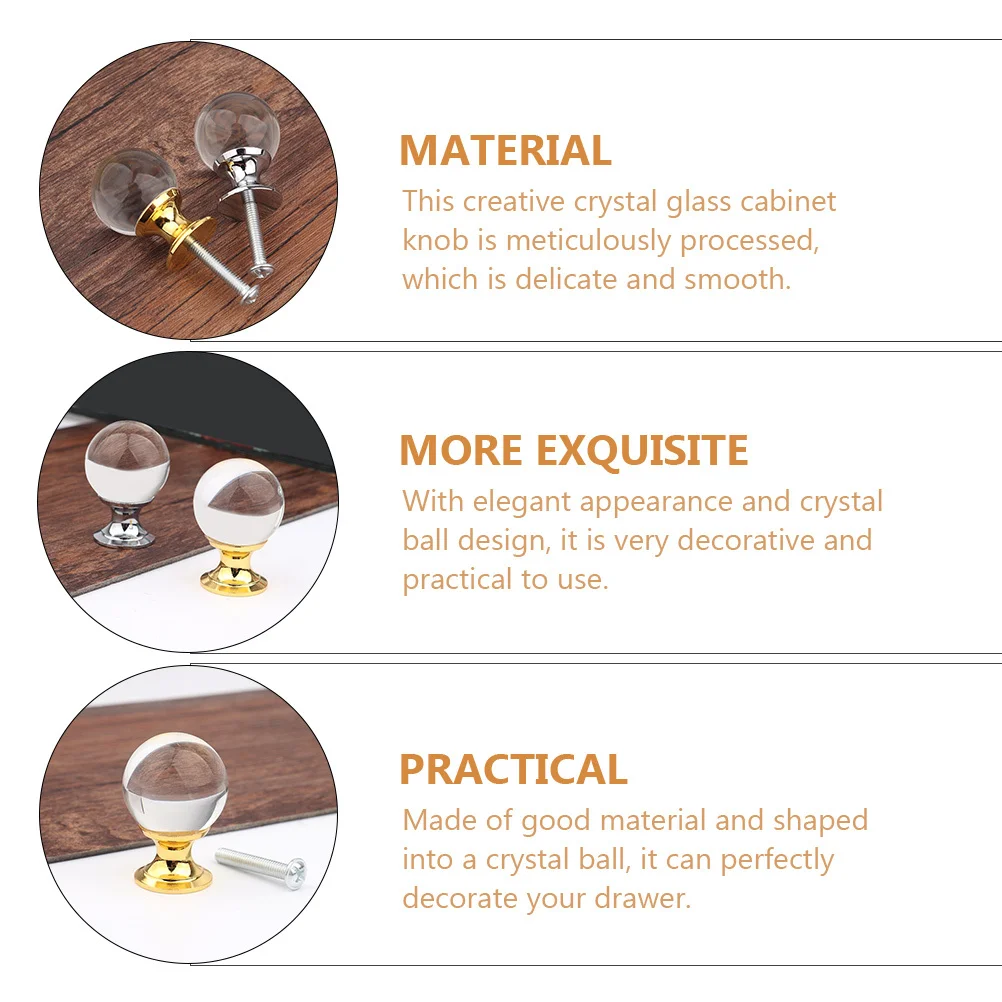 

4Sets Decorative Drawer Knobs Clear Crystal Glass Cabinet Pulls Corrosion Resistant Smooth Surface for Modern Home Furniture Use