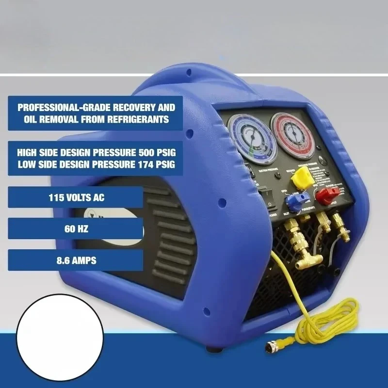 نظام استرداد مكيف الهواء للسيارات - معتمد من SAE J2810، خزان 30 رطل، ضاغط أقل الزيت، تشغيل تلقائي بالضغط المنخفض.