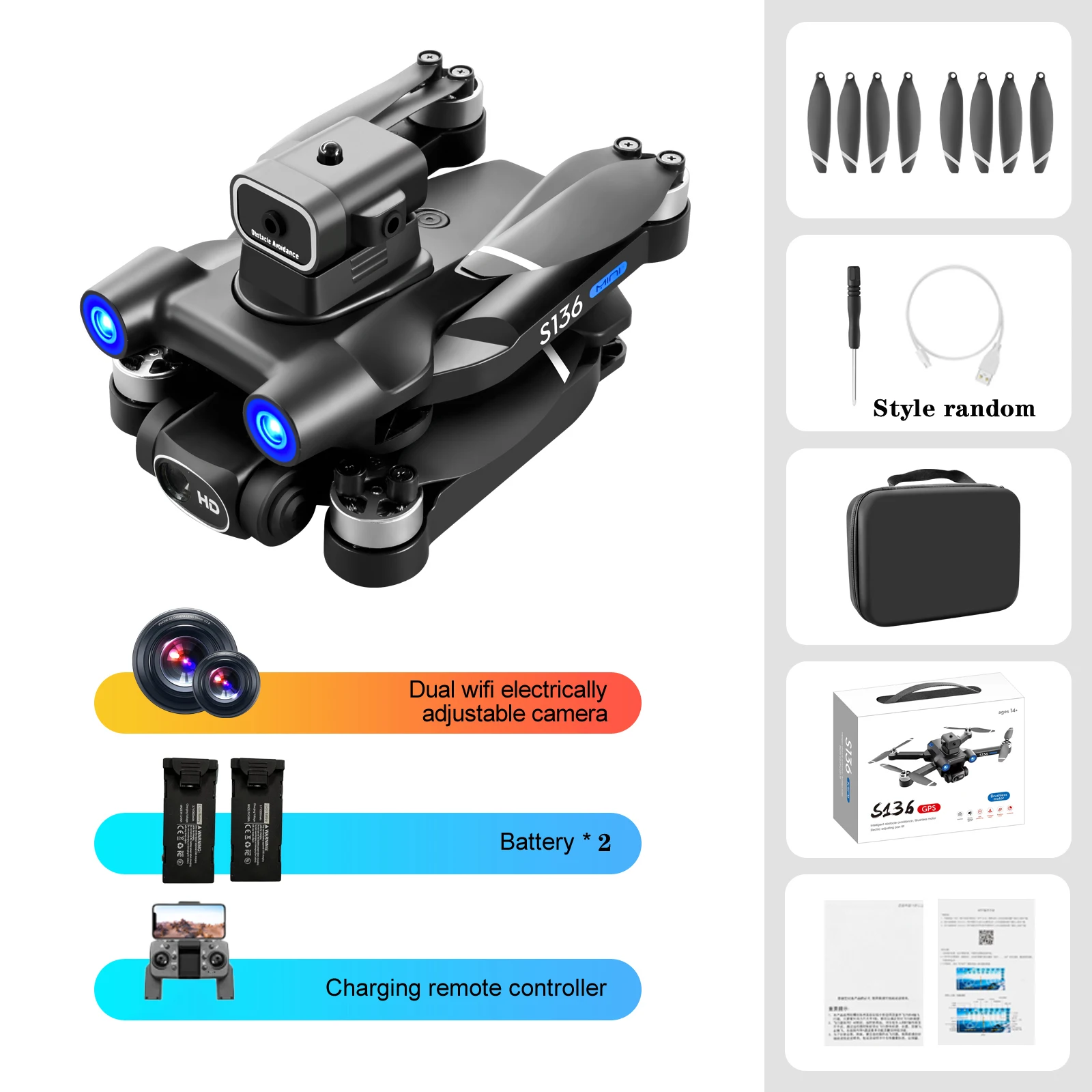 Gps Positionering S136 Drone Met Optische Flow Positionering, Dual Hd Instelbare Camera 'S, 360 ° Obstakel Vermijden.