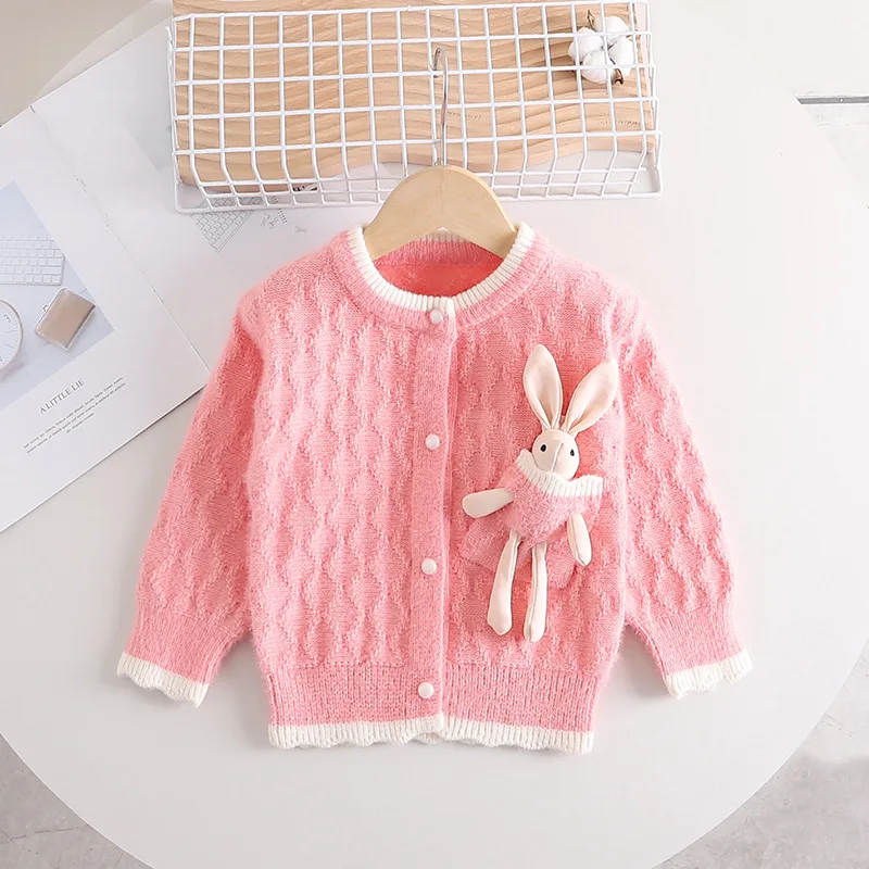 

Cute sweaters for girls in autumn and winter, pocket cartoon coat, 2025 new fashionable sweater, cardigan jacket for baby girls