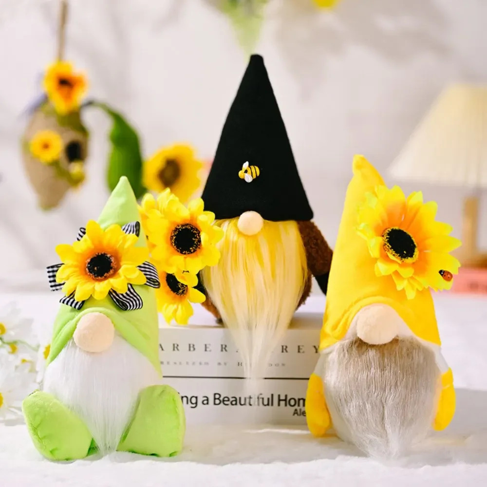 1PC Sunflower Navia Bee Elf Gnome Faceless Doll Bumblebee Gnome Scandinavian Home Plush Dwarf Window Desktop Decoration Crafts