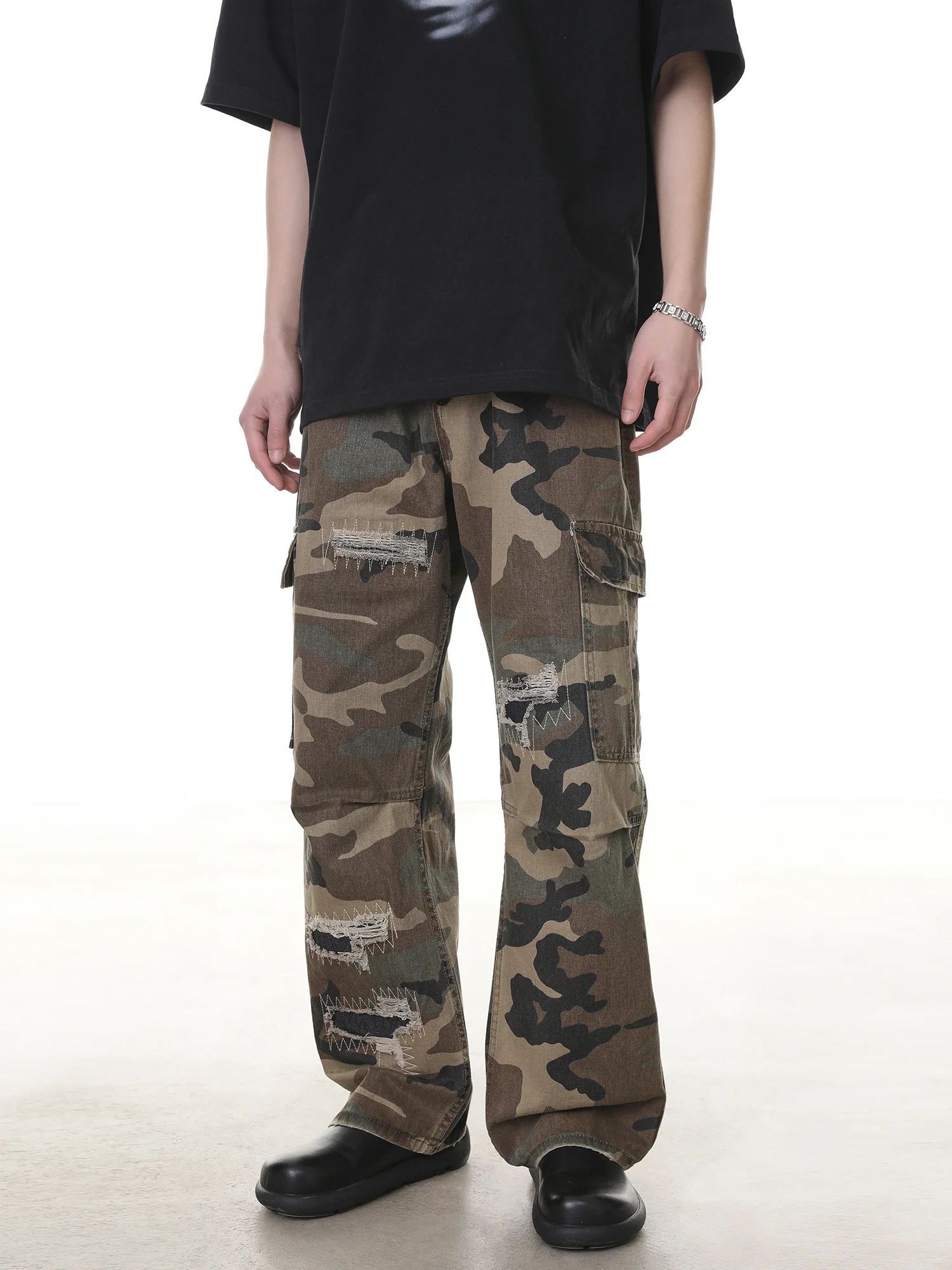 

Camouflage Work Trousers Men's Straight Loose Summer New American Retro Patchwork Multi ket Slim Casual Pants