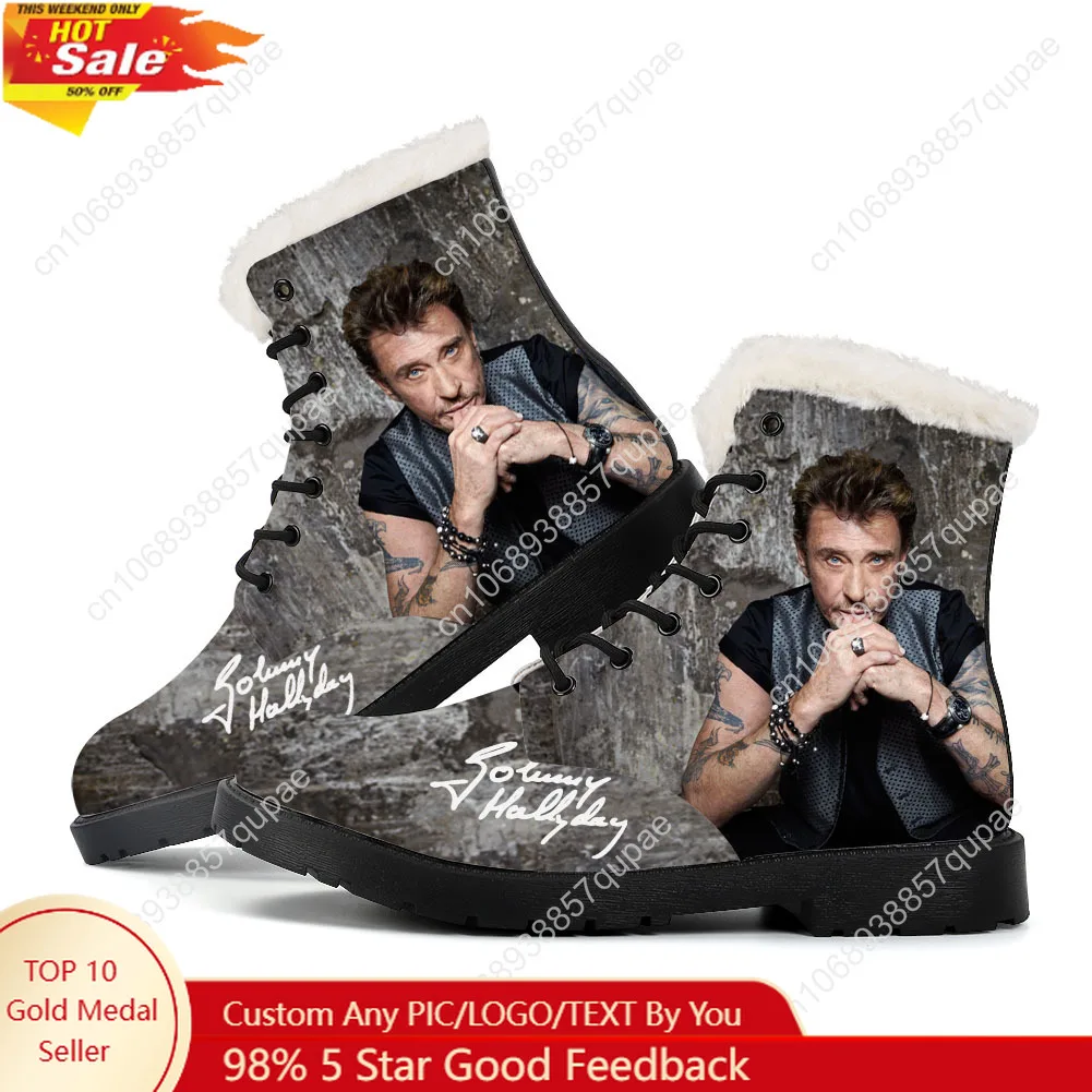 Johnny Hallyday French Rock Singer Plush Boots Mens Women Teenager Shoes Casual Boot Light High Quality Couple Customize Shoe