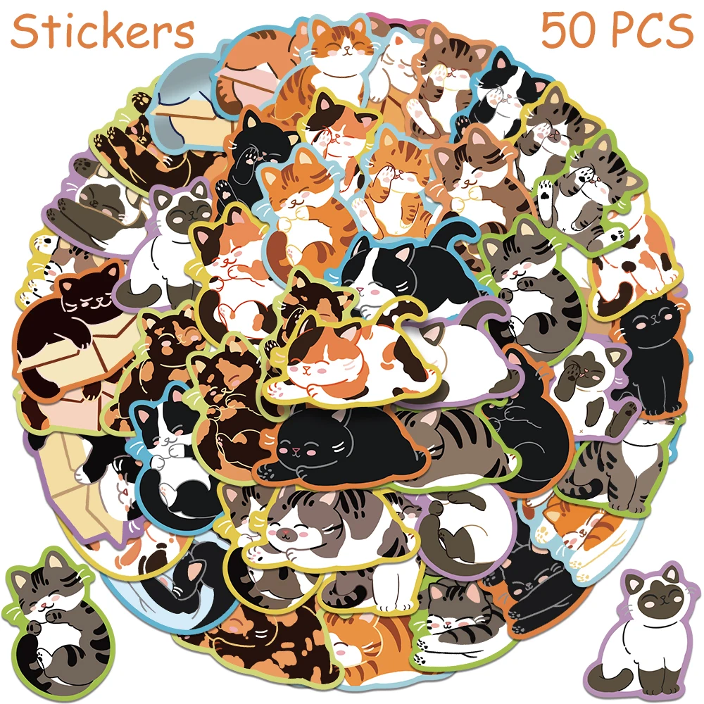 50 stücke Cartoon Nette Katze Aufkleber Aufkleber Für Telefon Laptop Sammelalbum Koffer Helm DIY Graffiti Ästhetische Aufkleber Kreative Geschenke – Detail 7