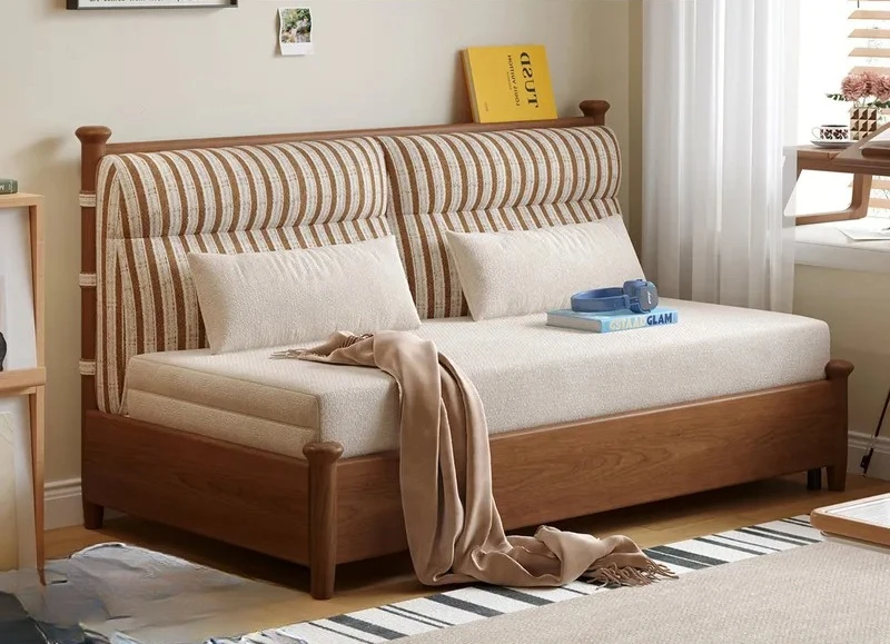 Solid Wood Sofa Bed Foldable Convertible Couch for Small Apartment Space Saving Dual Purpose Furniture Antique Style Living