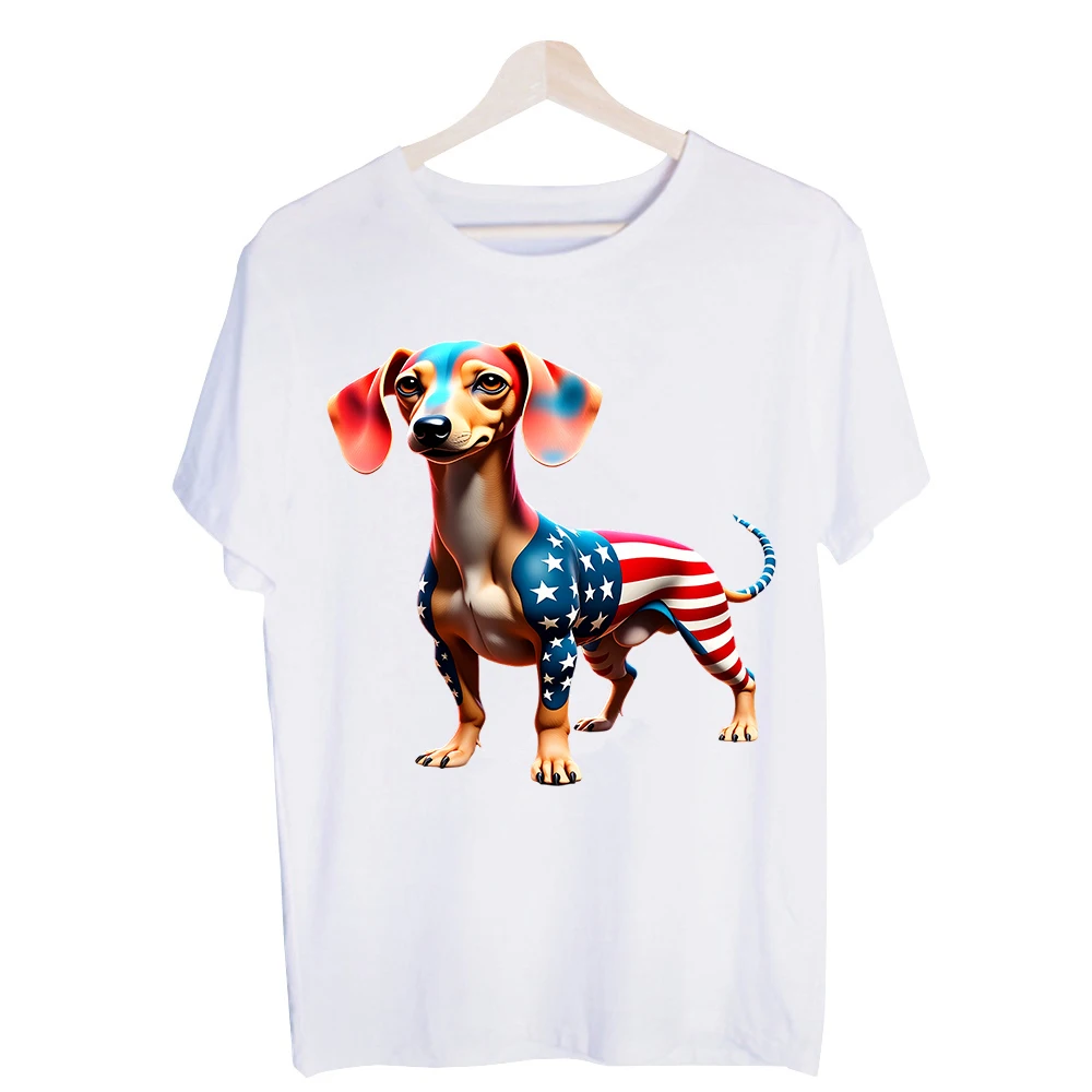 Men's Patriotic Dachshund Graphic Tee, Short Sleeve Crew Neck T-Shirt for Casual Summer Outfits