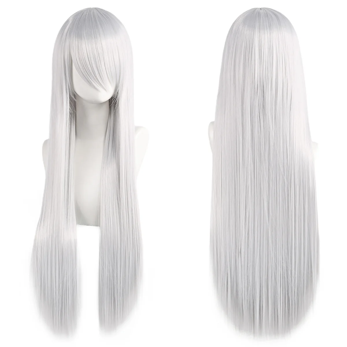 80 cm lange synthetische wit paars cosplay pruiken groen haar rechte zilveren pruik roze haarstukje lolita pruik met pony