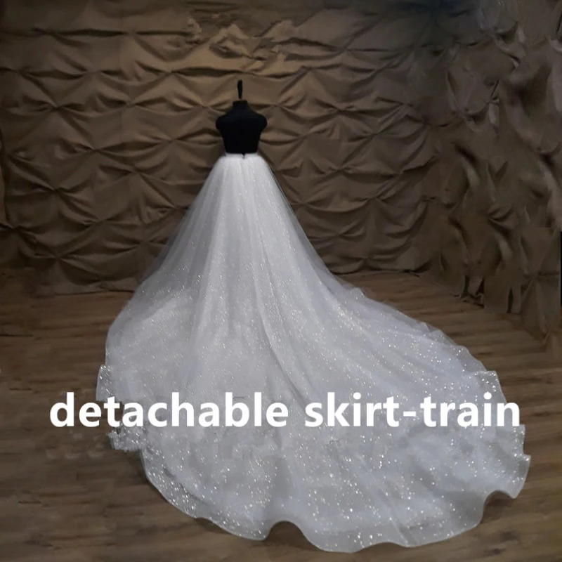 Robe de mariée scintillante, train de jupe détachable dans le dos, jupe de mariage, jupe en tulle brillante, 350 cm de long