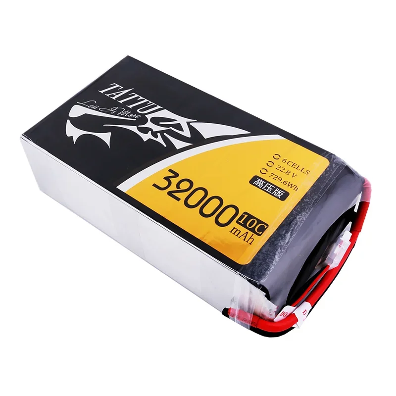 Bateria de lítio de alta tensão Tattu 32000mAh 6S 22,8V 25C 10C, adequada para dinâmica de robô experimental de modelo grande de aeronave