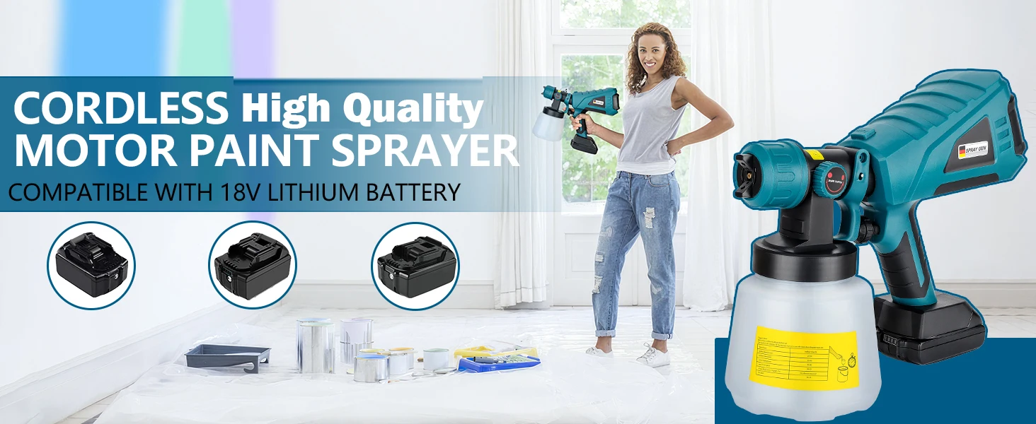 Kabelloser Farbsprüher Kompatibel mit Makita 18V Akku 1000ml HVLP Spritzpistole Hochwertiger Motor Airless für Hausanstrich – Detail 11