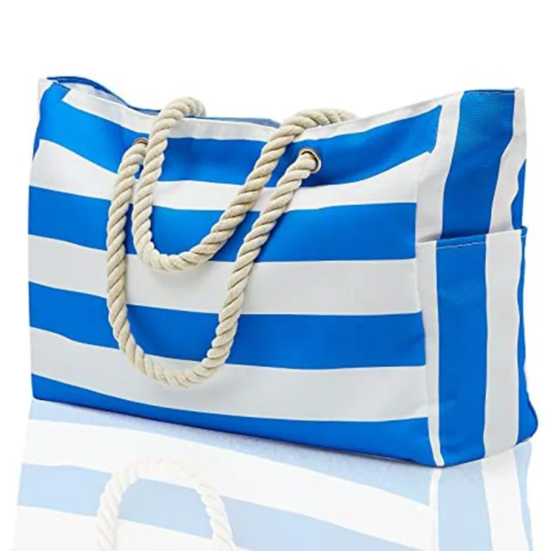 Striped Canvas Large Capacity Storage Bag Beach Tote Women Large Capacity Shoulder Bag Waterproof Portable Shopping Travel Bags