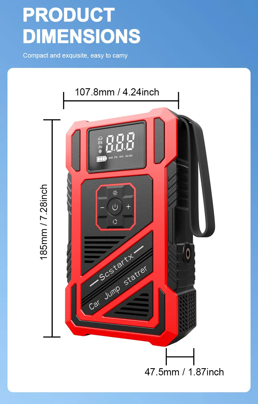 12V Tragbarer Auto-Starthilfe-Kompressor 150PSI, 2-in-1 Auto-Batterie-Notfall-Booster Powerbank, Auto-Elektronik-Zubehör – Detail 1