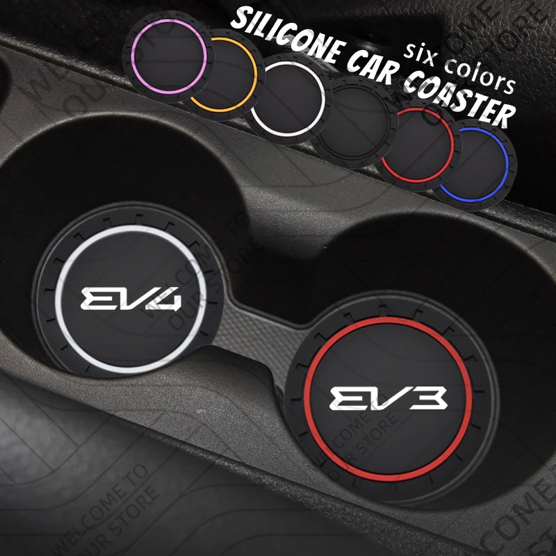 

2Pcs For KIA EV3 EV4 Electric Vehicle LOGO Car Silicone Coaster Anti-Slip Water Cup Drink Mat Interior Decoration Accessories