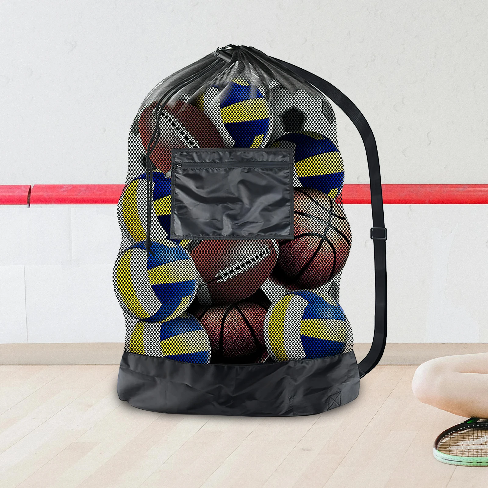 빅 볼 네트 백 농구 운반 가방 스포츠 축구 메쉬 캔버스 졸라매는 끈
