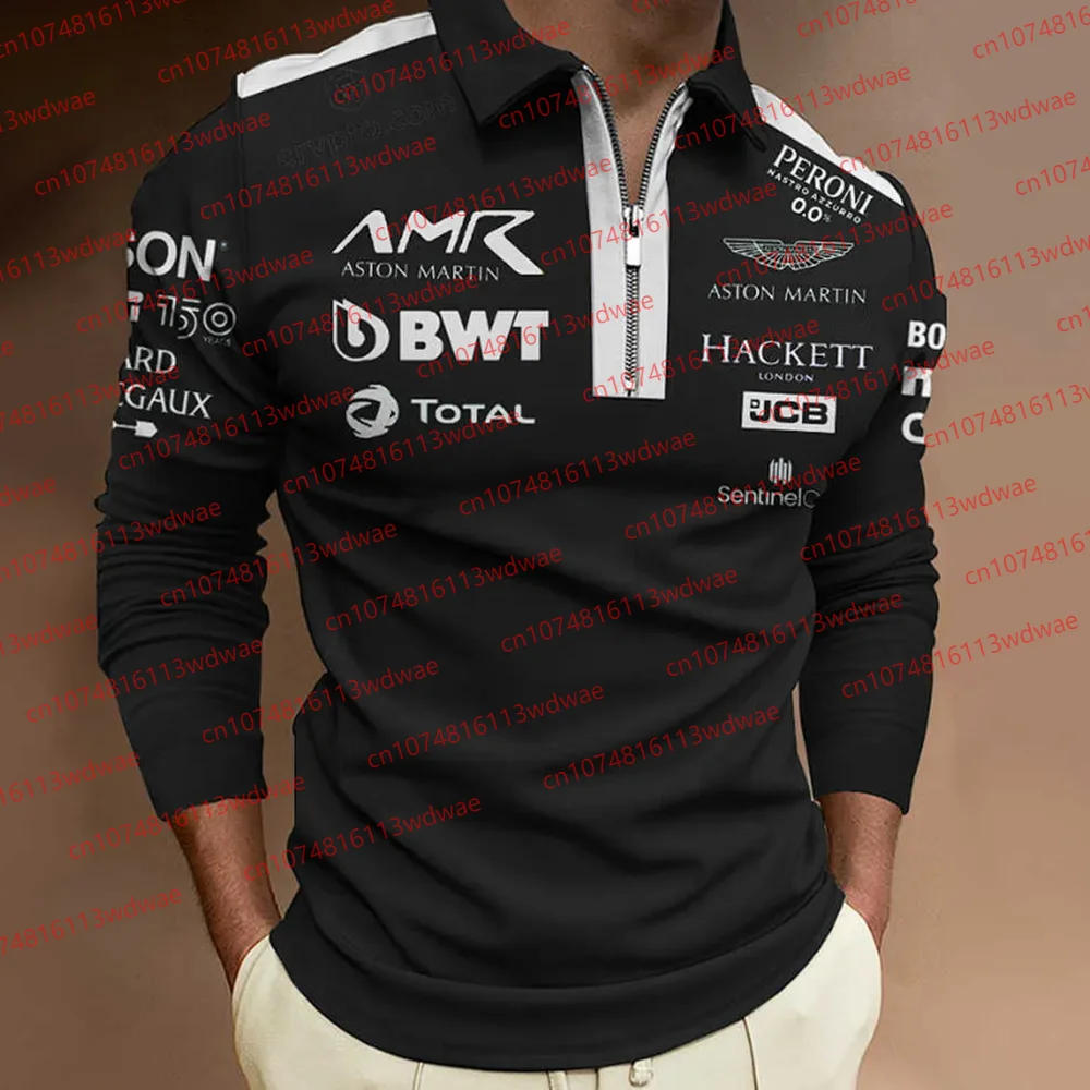 

Футболка Aston Martin 2026 с длинным рукавом на молнии, одежда для командных тренировок, комплект Lance Stroll 18, мужская и женская футболка-поло с длинными рукавами
