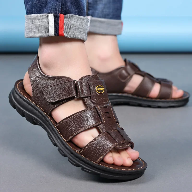 

Genuine Leather Shoes for Men Summer New Men Sandals Luxury High Quality Cowhide Beach Shoes Outdoor Anti Slip Men Slippers 2024