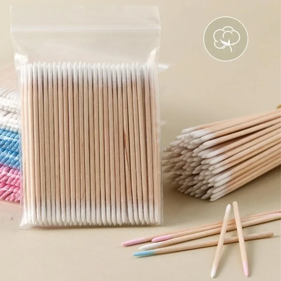 Professional Dual-Ended Cotton Swabs (100/500pcs) - Fine Point for Microblading, Nail Art, Eyelash Extensions & Makeup Cleaning