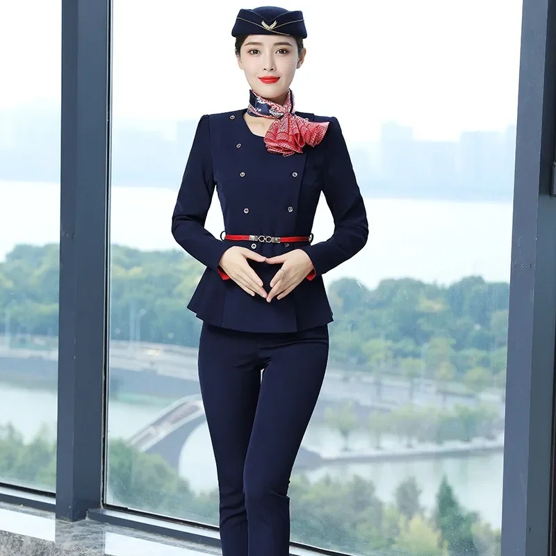 زي مضيفة طيران جديد تنورة احترافية لخبير التجميل في استوديو فندق مكتب الاستقبال قسم المبيعات بدلة بأكمام كاملة #3