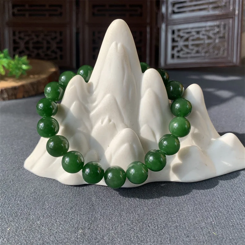Hetian Jade 10Mm Special Offer: Vibrant Spinach Green Jasper Round Bead Bracelet Men And Women