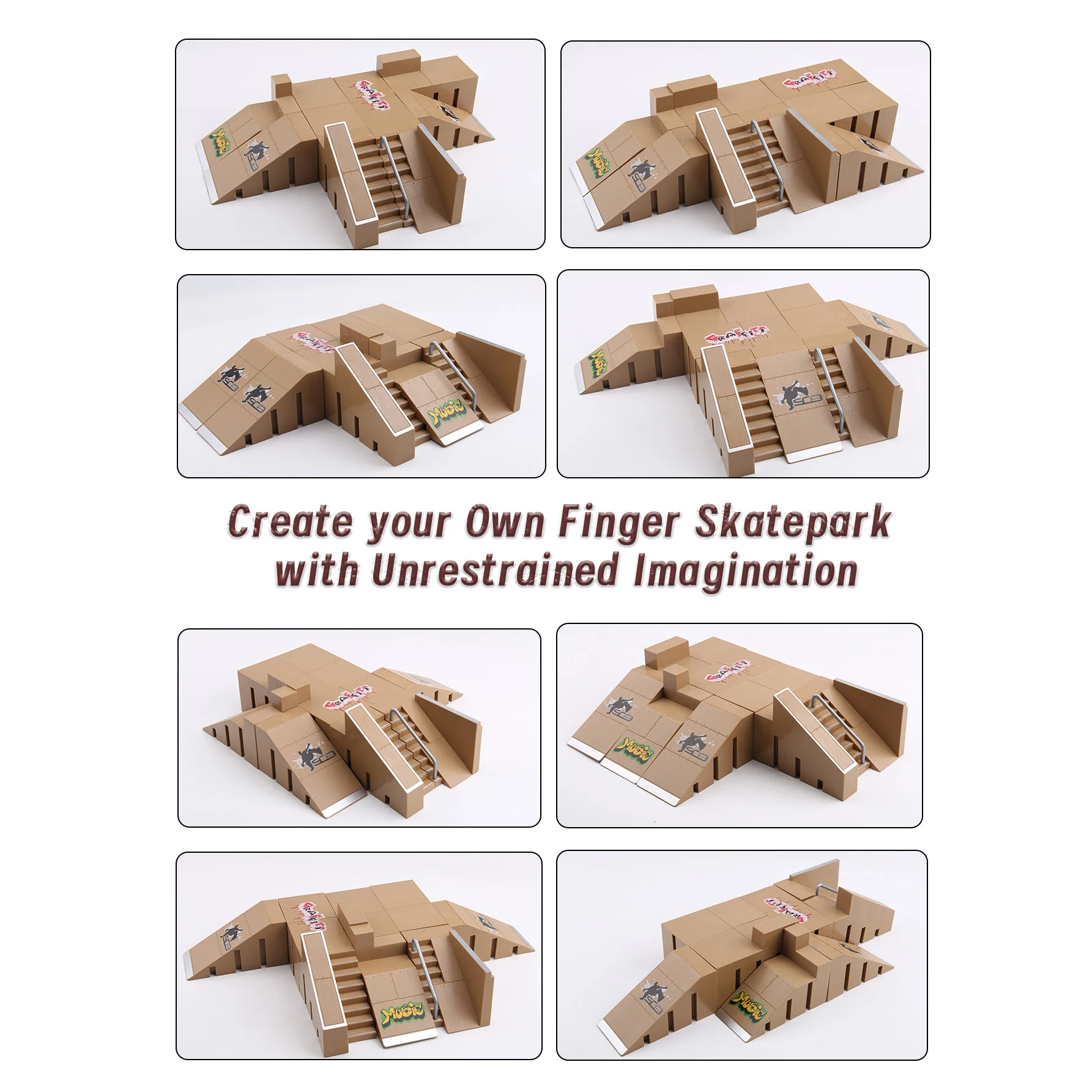 DIY Finger Skatepark Mini Park Ramp for Tech Practice Deck Platform Stunt 598A Finger Skateboard Ramp Set with Pants Finger Bike