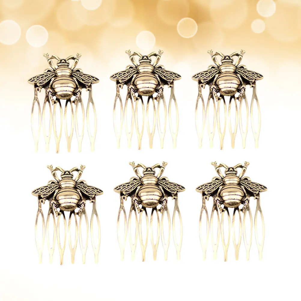 6 Pcs Honeybee Hair Barrettes Combs for Stylist Diy Decorative Wedding Alloy Side Floral Metal Accessories Bridal