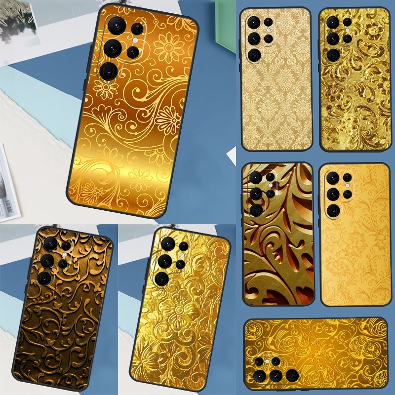 Gold Floral Pattern Case For Samsung Galaxy S20 FE S21 S22 S23 Ultra S9 S10 Note 10 Plus Note 20 Ultra Cover