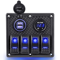 4 Gang Rocker Switch Panel LED With Digital Voltmeter Waterproof Switch For Car Marine Yacht Caravan Truck Marine Boat
