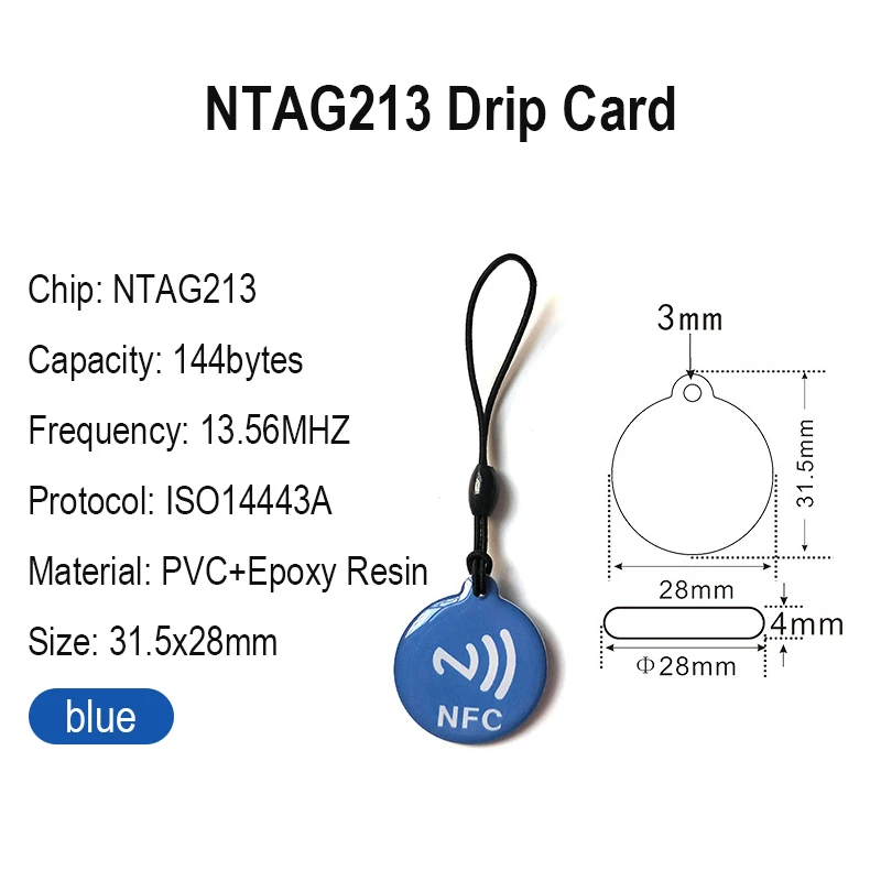 10 قطعة Ntag213 NFC علامة التسمية رمز مع حبل تتفاعل 13.56 ميجا هرتز 144 بايت ISO14443A بطاقة الايبوكسي 35 مللي متر قطر لجميع الهواتف التي تدعم NFC