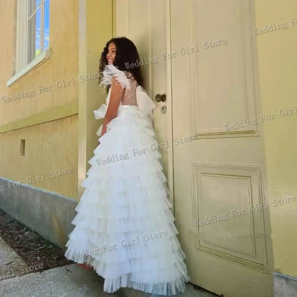 Elegant Meisje Prinsessenjurk Gelaagd Kant Gezwollen Bloem Meisje Jurken Mouw Schattig Meisje Verjaardag Jurk Trouwjurk Jurk Baby Jurk