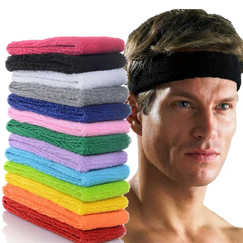 Sport Cotton Sweatband Headband for Men Women Unisex Yoga Hairband Gym Stretch Head Bands Strong Elastic Fitness Basketball Band