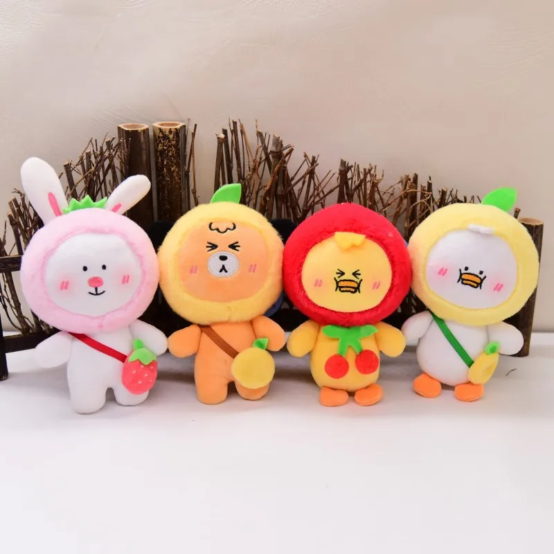 

13cm Cartoon Cute Fruit Crossdressing Duck Plush Toys Keychain Kawaii Fun Rabbit Doll Kids Bag Charm Couple Children's Gifts