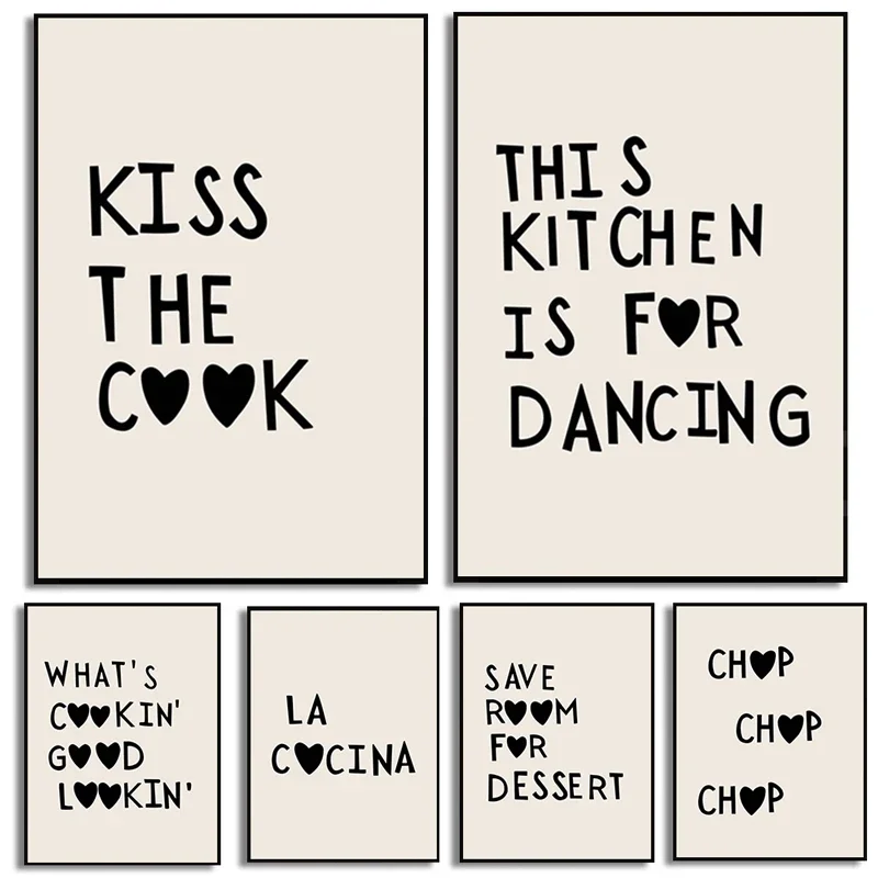 1pc frameless Canvas Painting Aesthetic Black Kitchen Love Phrase Poster Cute Alphabet Print Canvas Painting Stylish Modern Nord