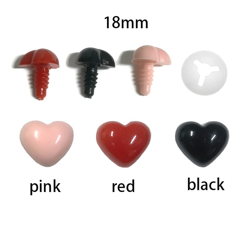 20pcs Toy Nose 8mm/10mm/12mm/15mm/18mm/21mm Heart Shape Safety Animal Doll Nose Easy Washer For diy Doll Findings