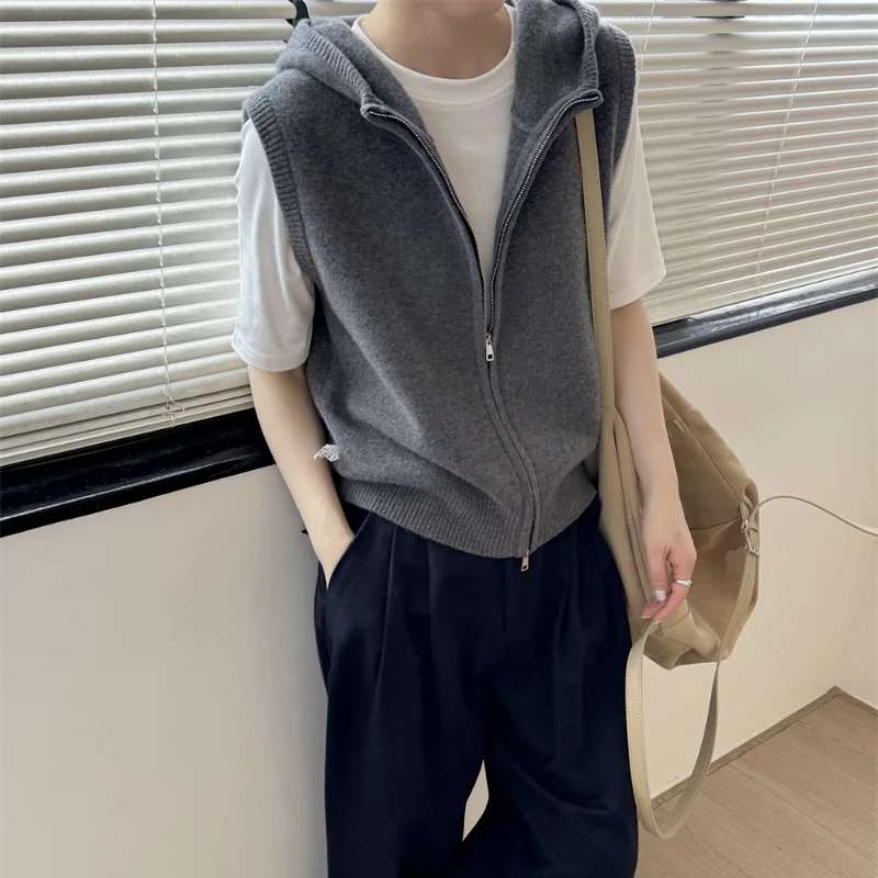 가을 겨울 시리즈 여성용 100% 울 후드 조끼 신상 니트 가디건 민소매 스웨터 짧은 다용도 여성 코트 조끼