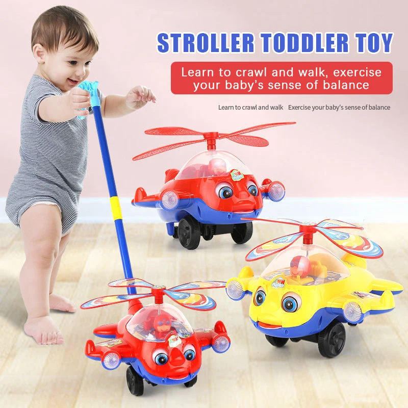 Airplane Baby Push Walker Toy Hand Push Learning Walking Toy With Rotating Propeller For Toddler Balance Training Indoor Play
