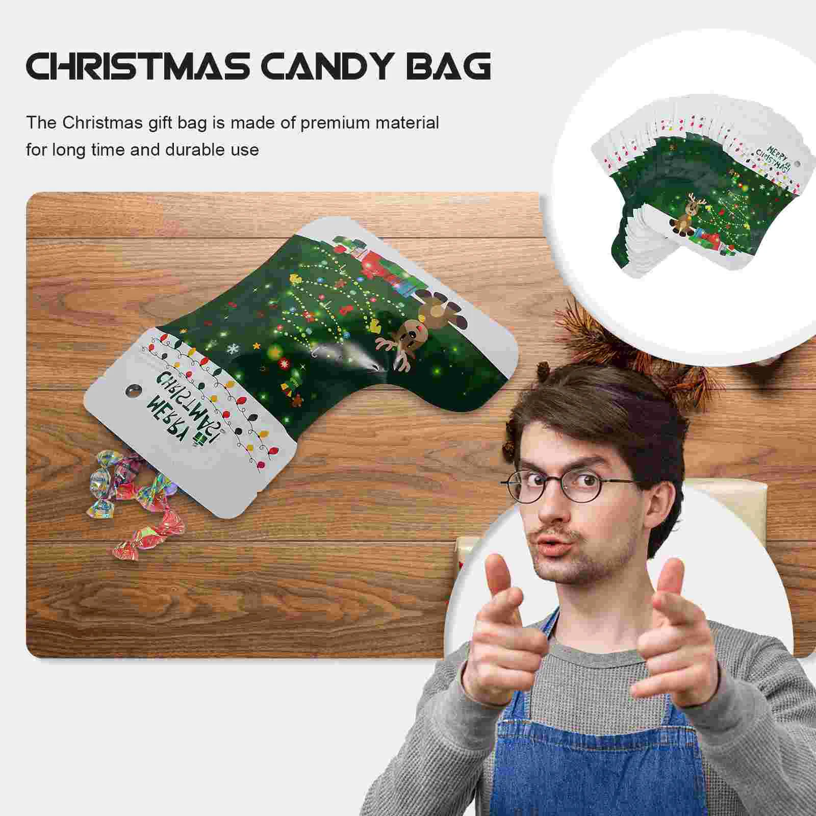 20 Pcs Christmas Candy Bag Gift Bags Wrapping Sock Small Size Self-supporting Aluminum Plating Biscuit Pouches Package