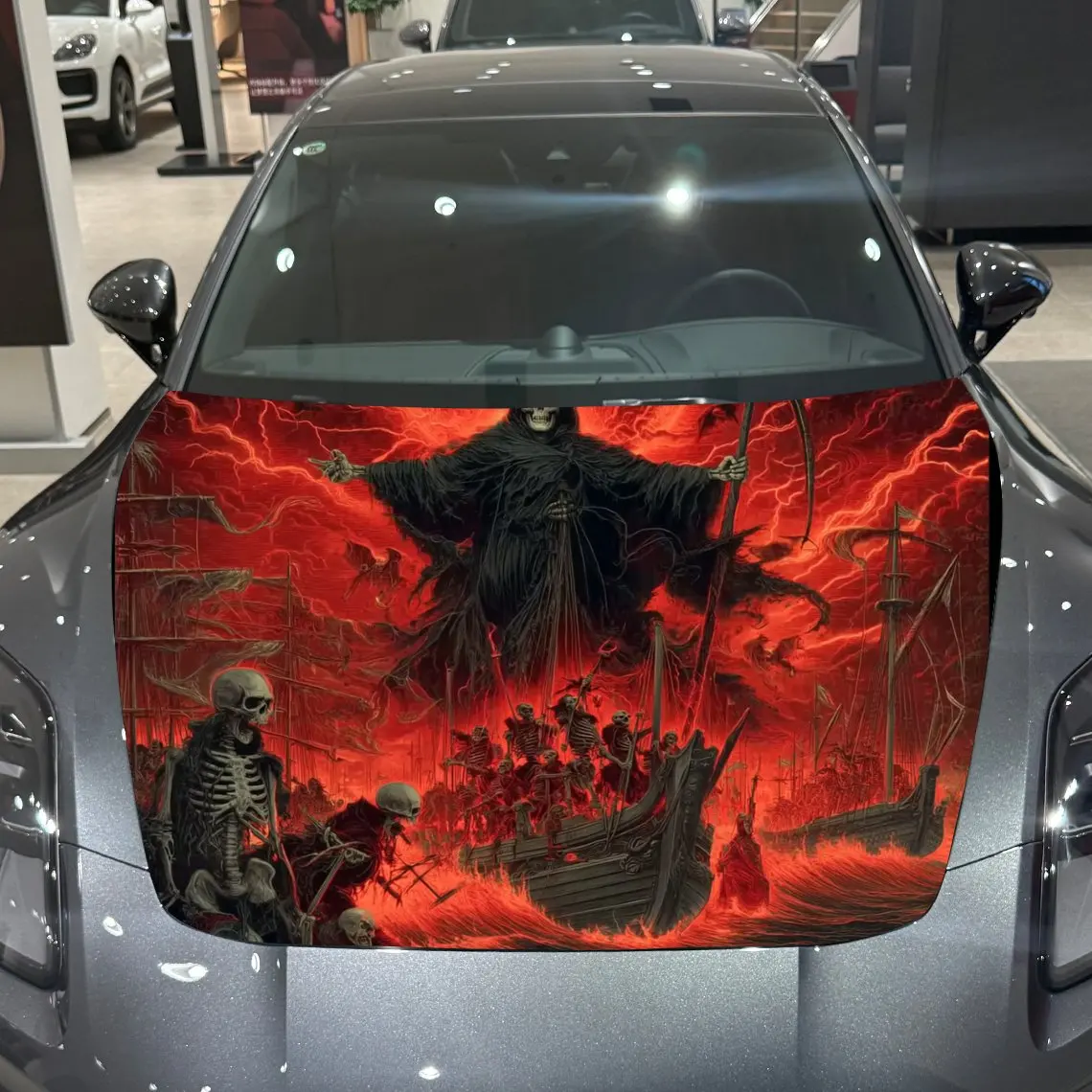 

Flame Hell Skeleton Printed Car Hood Stickers-Colorful PVC Stickers Suitable For Racing Car Bodies,external Vinyl Modification A