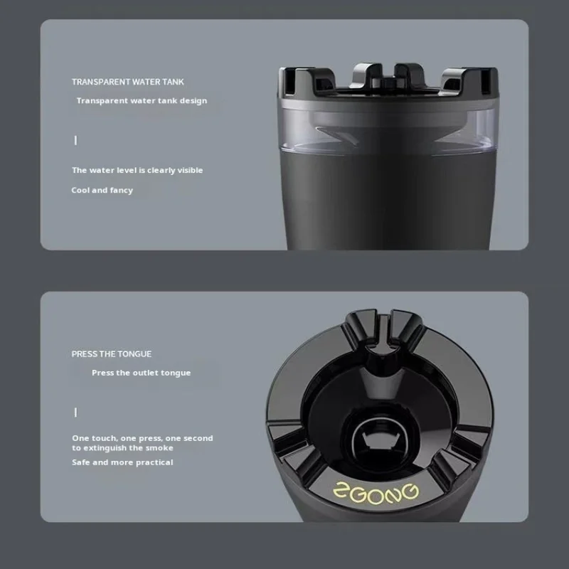 Ashtray Cigar with Water Tank Easy Cleaning Black Plastic Car Ashtray with Lid Large Capacity Cigarette Case Smoking Accessories