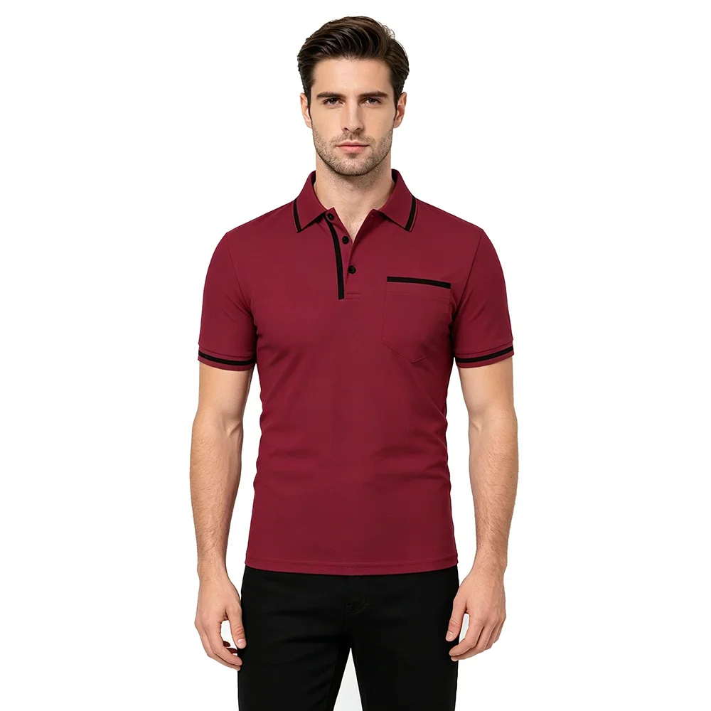 Herren Sommer Neues Modisches Kurzarm-Poloshirt, Lockeres Lässiges Poloshirt mit Tasche, Atmungsaktives Männer-Oberteil – Detail 5