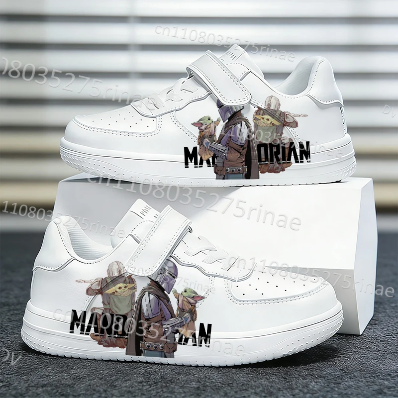 

Детская обувь с принтом Mandalorian Grogu для мальчиков и девочек, противоскользящая обувь на мягкой платформе, прочная, дышащая, легкая белая обувь, размер 28-40
