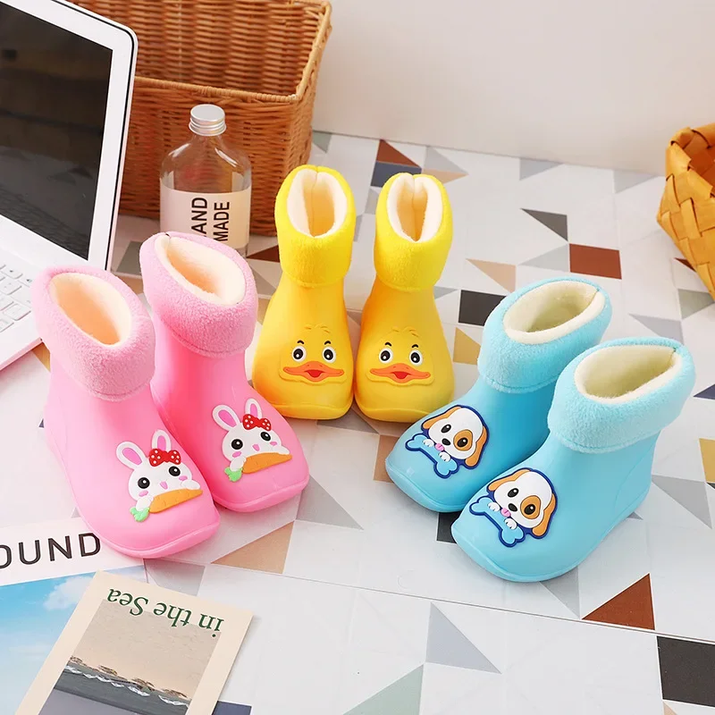 레인부츠 Children Rain Boots Boys Waterproof Non-slip Kids Water Shoes Cute Cartoon Baby Rubber Boots PVC Soft Non-slip Girl\'s Boot