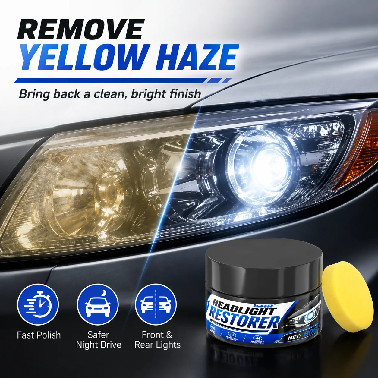 Car Headlight Restoration Kit, Scratch Remover Paste & Oxidation Cleaner, Headlight Polishing Cream to Restore Bright Shine