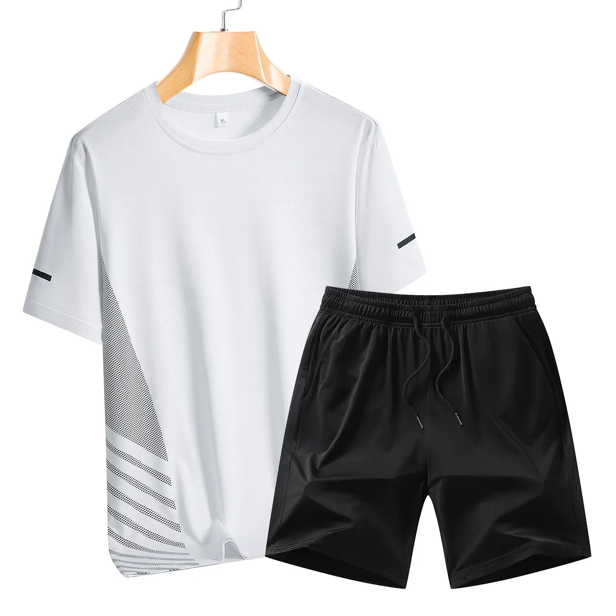 

Hot selling new soft men's striped printed breathable round neck T-shirt shorts set summer outdoor casual sportswear