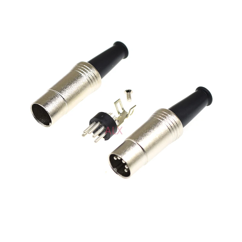 2PCS 5PIN DIN Connector Midi Cable Lead Audio Plug Male Inline Metal connector