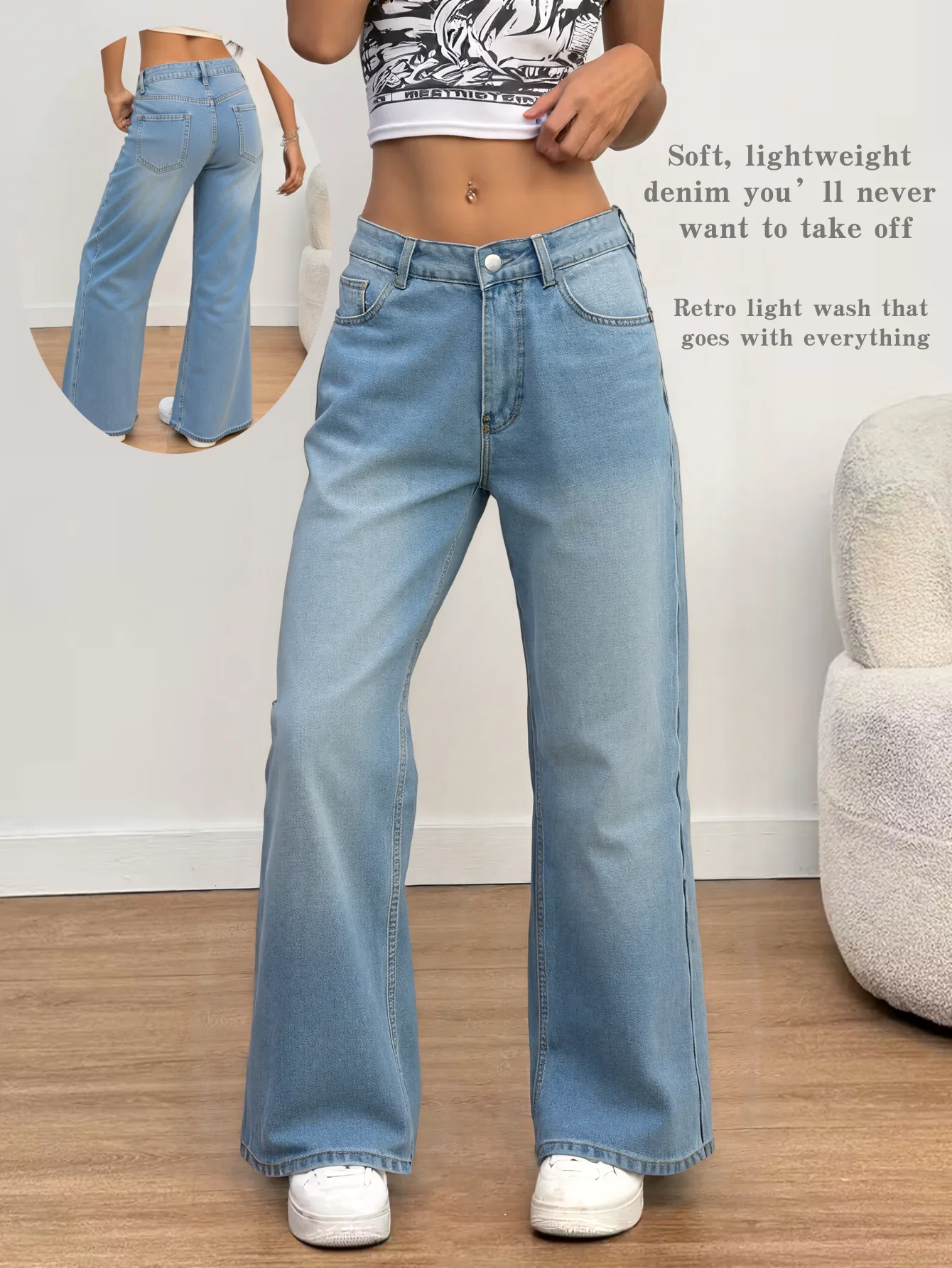 

Женские джинсовые брюки с высокой талией в стиле ретро, прямые, широкие, удобные, повседневные, универсальные, для прогулок