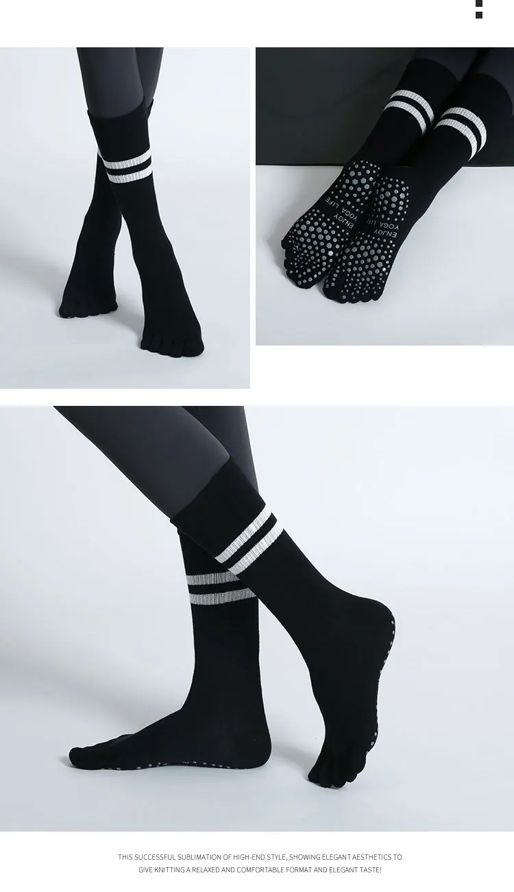 Frauen Atmungsaktive Yoga Socken Mid-rohr Nicht-slip Fünf Finger Pilates Sport Socke Baumwolle Fitness Dance Ballett Indoor boden Socken – Detail 4