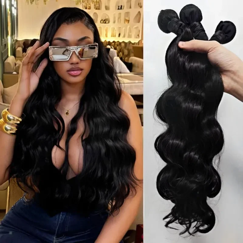 12A vague de corps paquet de cheveux humains 24 26 28 30 pouces 100% cheveux humains non transformés Double trame Remy noir naturel