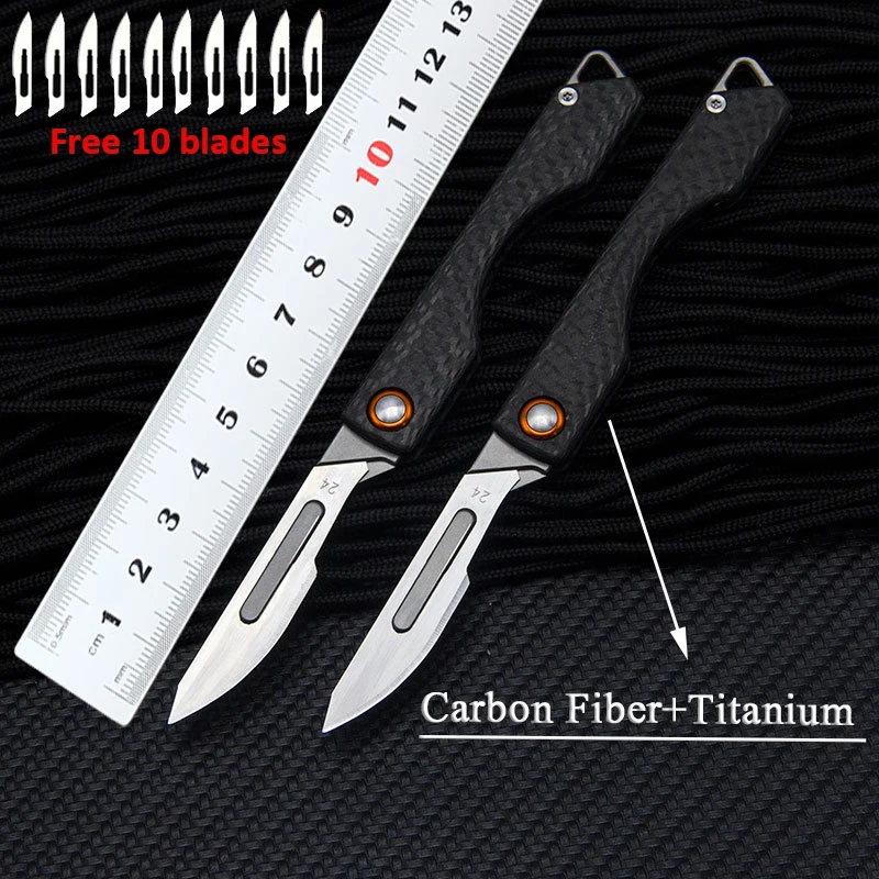 MINI Carbon Fiber Titanium Scalpel Folding Knife EDC Pocket Portable Knifes Emergency Key Medical Knives Self-defense Survival