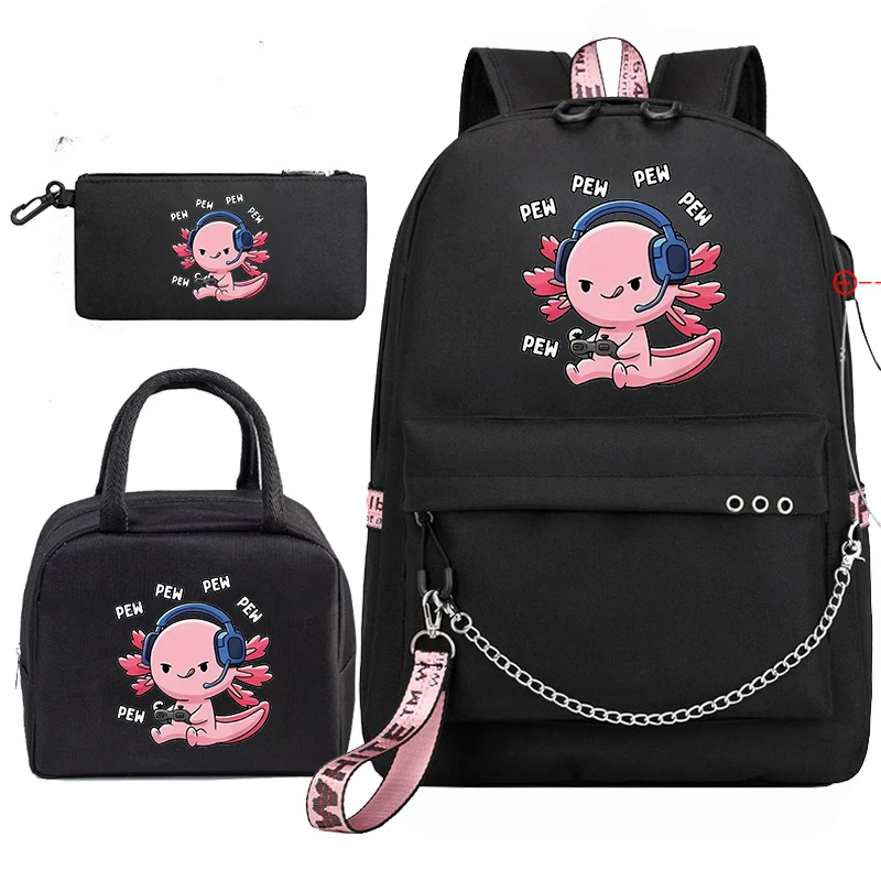 

Axolotl-Gaming Fashion Trend Backpack Usb Backpack for Men and Women Junior High School Back To School Bookbag Mochila Bookbag
