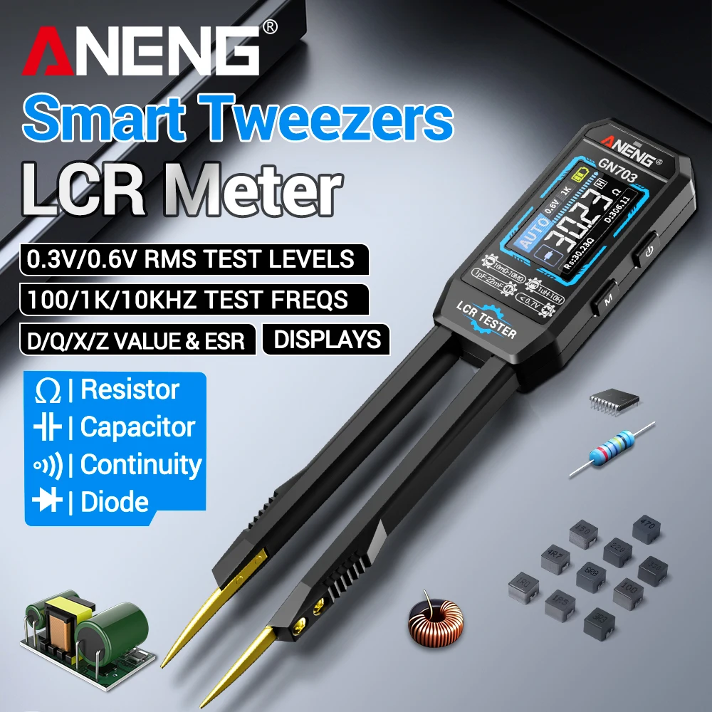 ANENG GN703 Pince multimètre intelligente LCR professionnelle pour test SMD ESR, mesure de capacité, résistance, inductance, pont LCR numérique, avec fonction de calibration